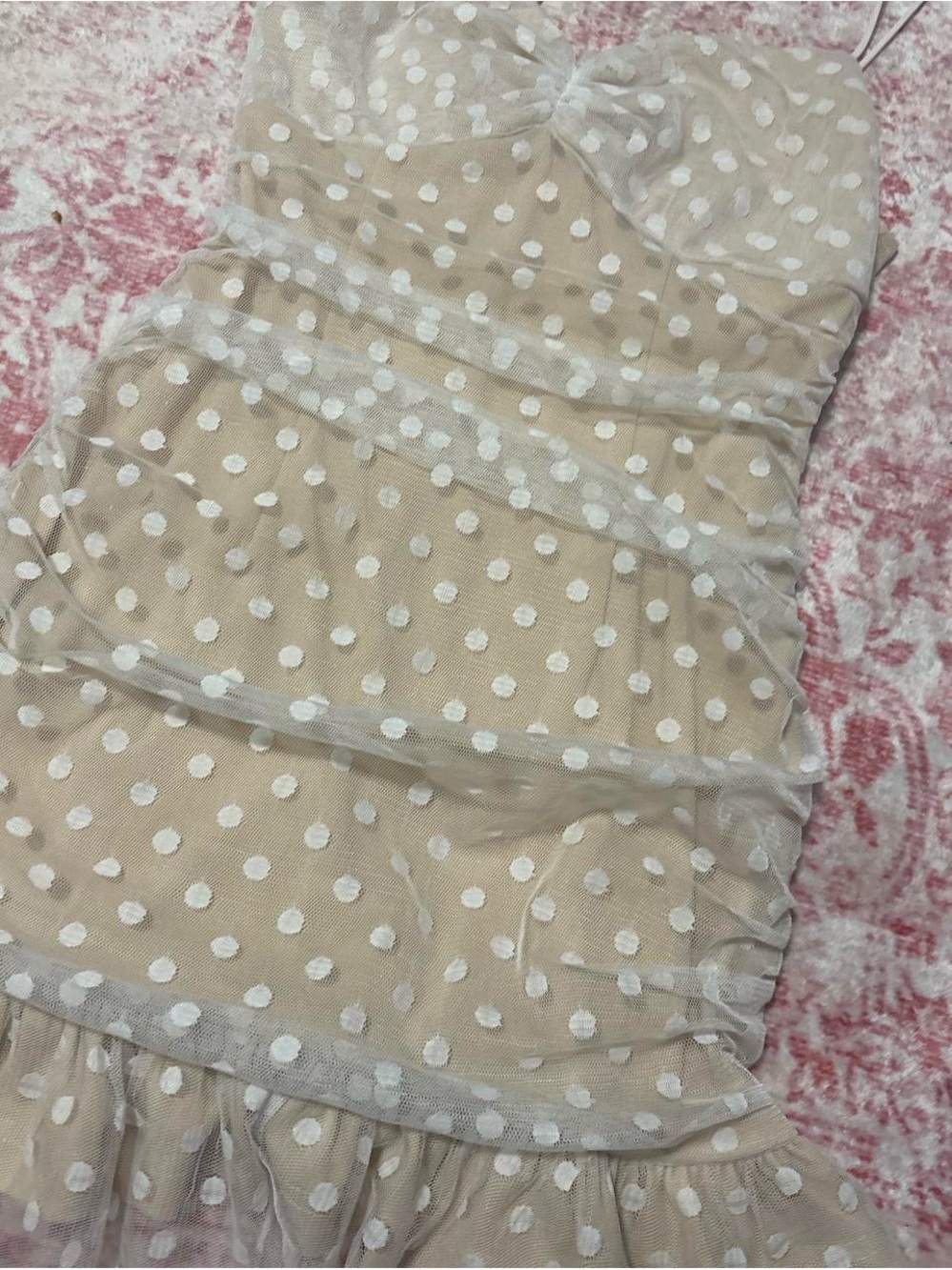 REVOLVE Cream Polka Dot Mini Dress with Ruffled Hem - Picture 3 of 5